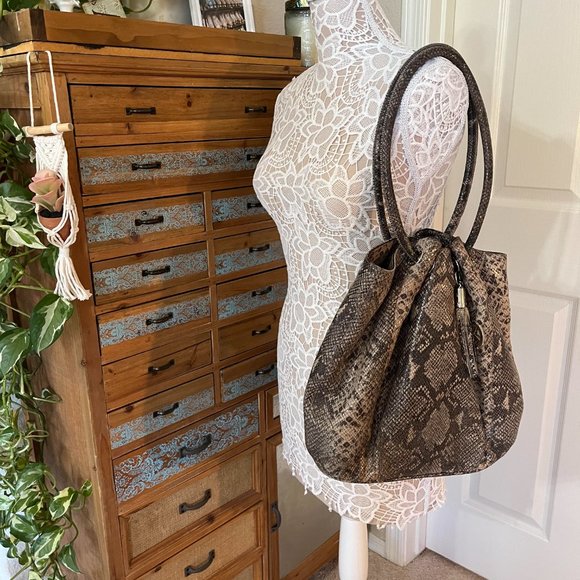 VINTAGE MICHAEL KORS - Faux Snakeskin / Slouchy Hobo Bag - Boho Chic - Picture 6 of 10